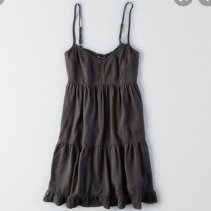 Charcoal grey flowy dress.